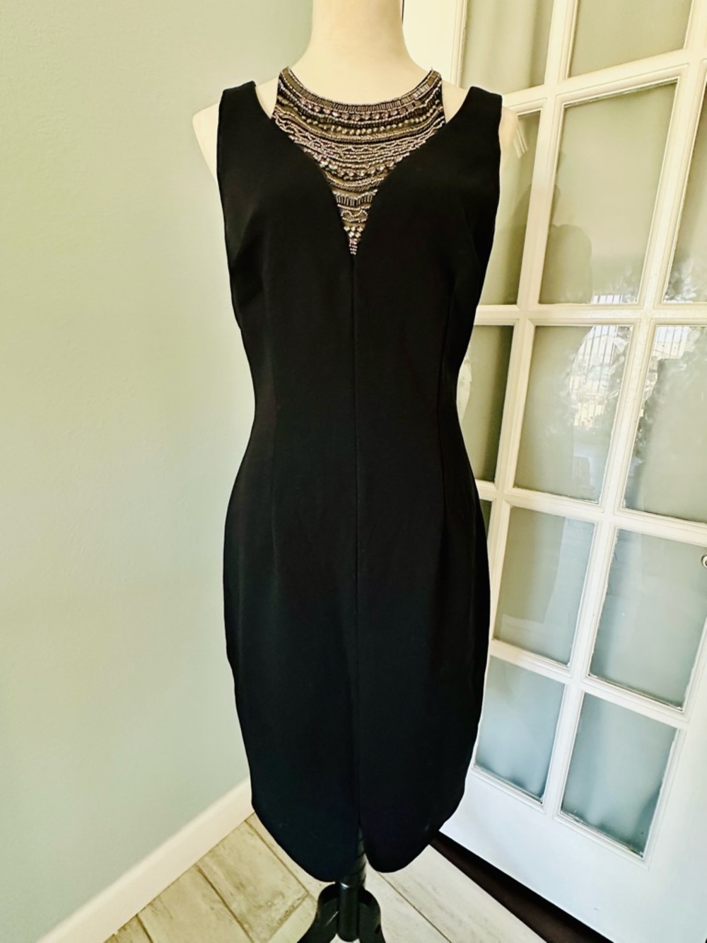 David Meister Black Dress with Beaded Detail
